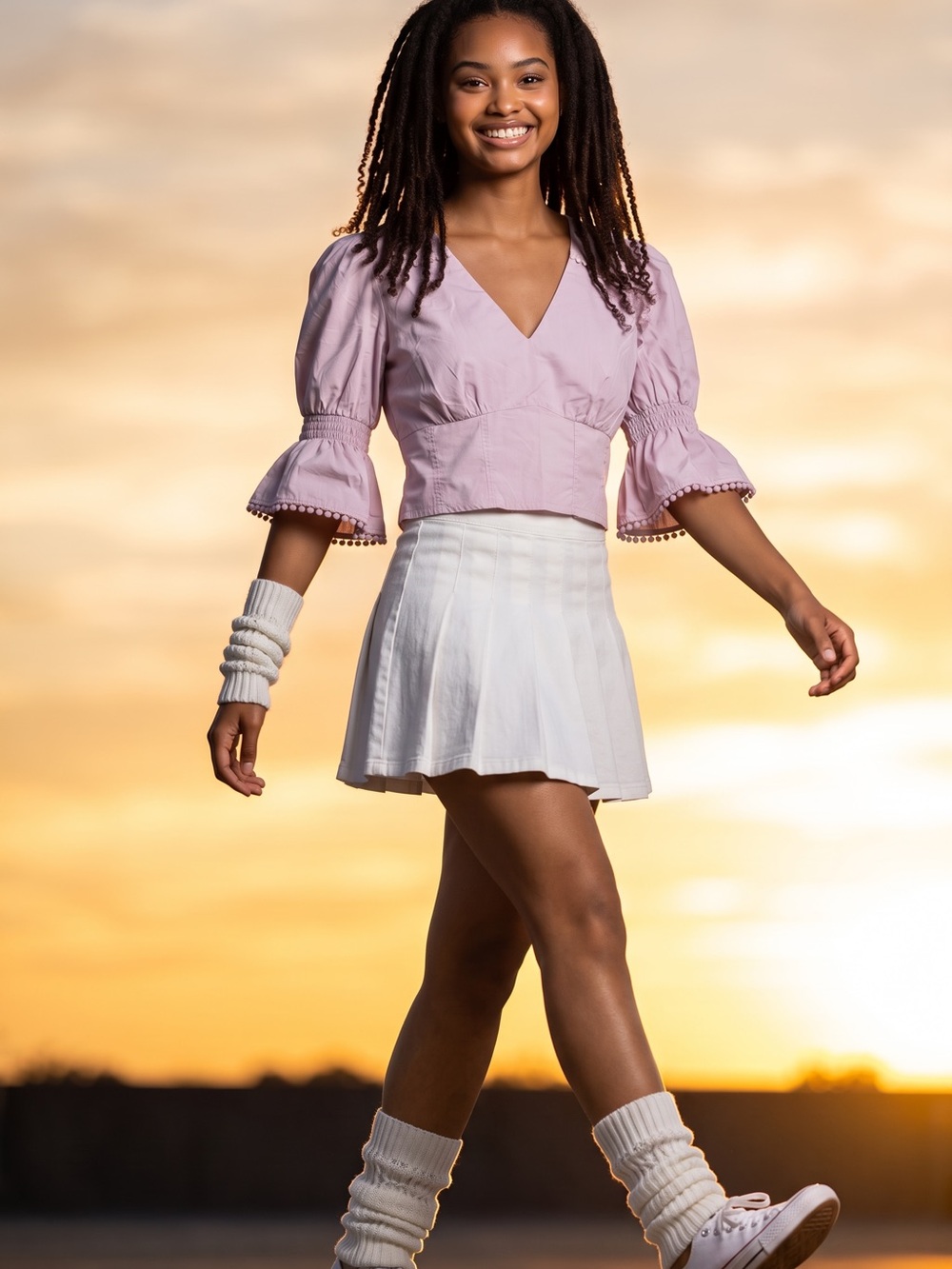 Feminine V-Neck Puff Sleeve Crop Top in Light Pink